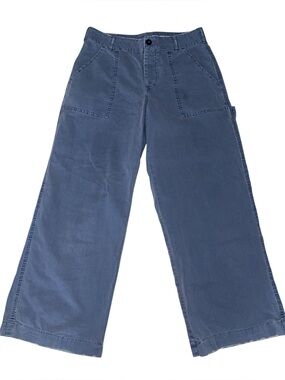 Free People Blue Distressed Wide Leg Carpenter Utility Pants Sz 8